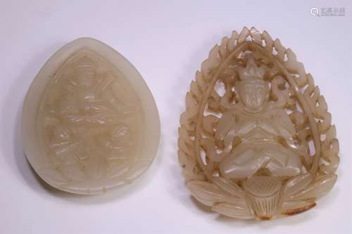 TWO WHITE JADE PENDANTS