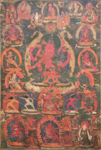 RARE THANGKA DEPICTING  AVALOKITESHVARA JINASAGARA