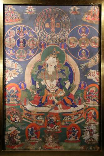 THANGKA OR PAINTING DEPICTING VAJRASATTVA WITH PROTECTORS OF THE RNYING MA PA SCHOOL