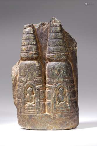 RARE STUPA DEPICTION WITH TWO BUDDHAS