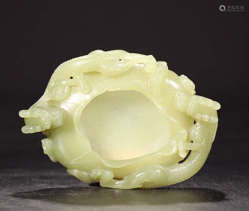 YELLOW HETIAN JADE DOUBLE DRAGON PEN WASHER