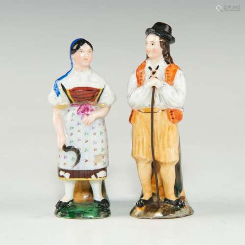 PAIR OF SWISS GERMAN PORCELAIN TYROLEAN PEASANT FIGURES