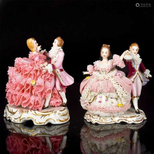 SET OF 2 IRISH DRESDEN FIGURINES, BALLROOM DANCERS