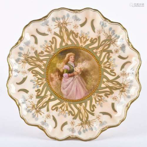 ROYAL DOULTON LACTOLIAN WARE TAZZA PLATTER W. GILT