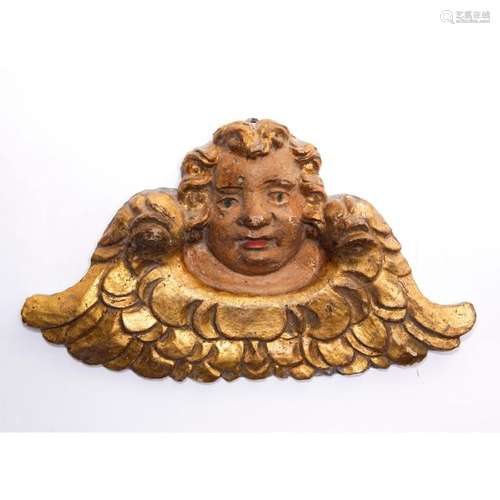 HAND CARVED WOODEN MEXICAN CHERUB ANGEL BUST PLAQUE