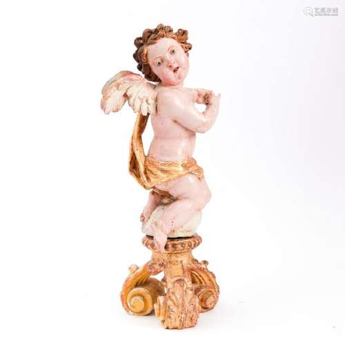 19TH CENTURY POLYCHROME CHERUB PUTTI ANGEL