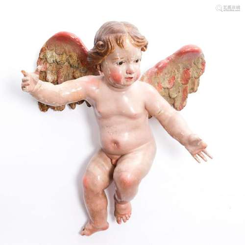 18TH CENTURY POLYCHROME BAROQUE WOODEN ANGEL