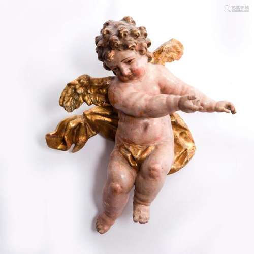 19TH CENTURY WOODEN CHERUB PUTTI ANGEL