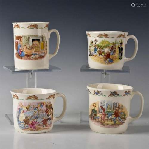 ROYAL DOULTON 4 BUNNYKINS COFFEE CUPS, VARIOUS SCENES