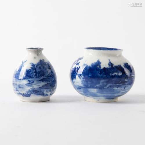 SET OF TWO ROYAL DOULTON BLUE AND WHITE VASES MINIATURE