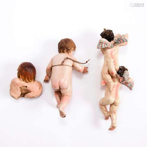 GROUP OF 3 WOODEN CRECHE MANGER ANGELS