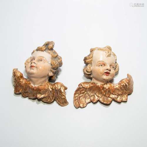 PAIR OF WOODEN BLACK FOREST CHERUB ANGELS BUST PLAQUE