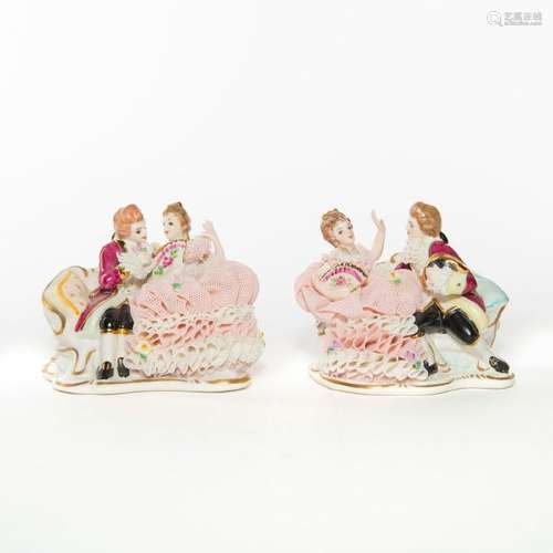 SET OF TWO IRISH DRESDEN COURTING COUPLE FIGURINES