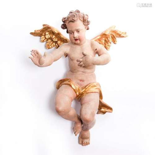 18TH CENTURY POLYCHROME BAROQUE WOODEN ANGEL