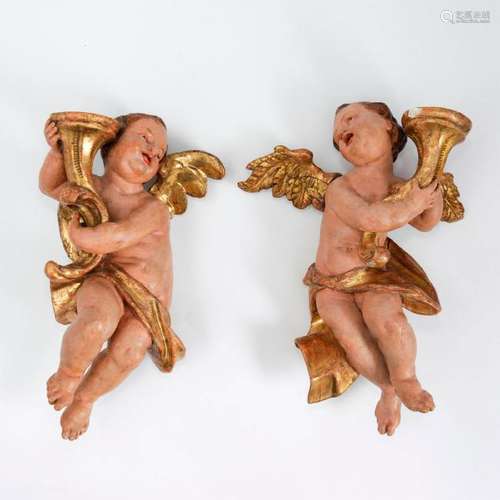 PAIR OF 18TH CENTURY CHERUB ANGEL CANDLE SCONCES