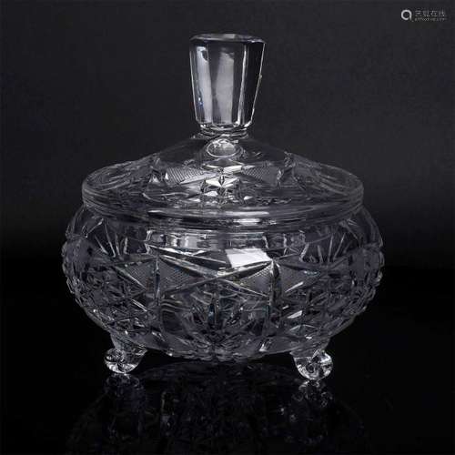 BRILLIANT CUT CRYSTAL CIRCULAR DISH WITH LID