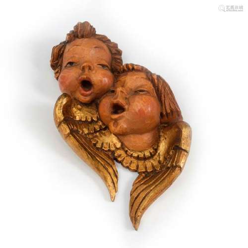 WOODEN SINGING CHERUB ANGELS BUST PLAQUE