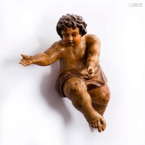 19TH CENTURY WOODEN CHERUB PUTTI ANGEL