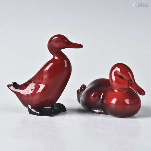 2 ROYAL DOULTON FLAMBE DUCK ANIMAL FIGURINES