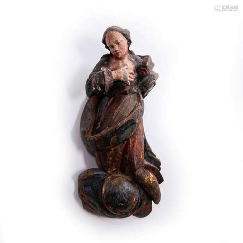 ART NOUVEAU WOODEN SAINT, HAND ON HEART