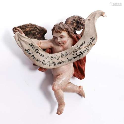 18TH CENTURY POLYCHROME BAROQUE WOODEN ANGEL