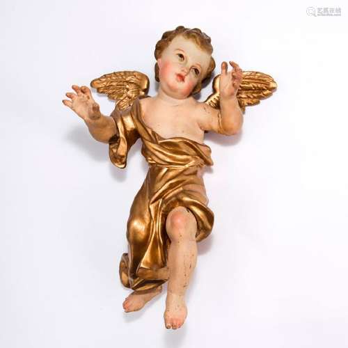 19TH CENTURY WOODEN CHERUB PUTTI ANGEL