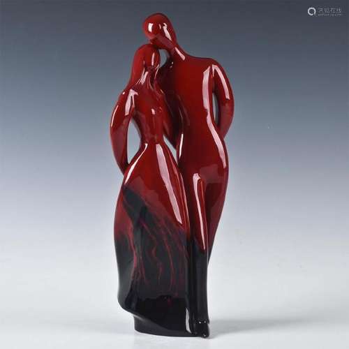 ROYAL DOULTON FLAMBE, MAN AND WOMAN COUPLE FIGURINE