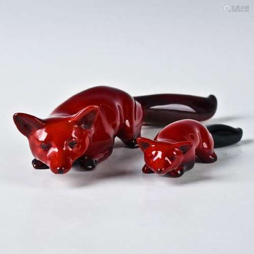 PAIR OF ROYAL DOULTON FLAMBE FOX ANIMAL FIGURINES