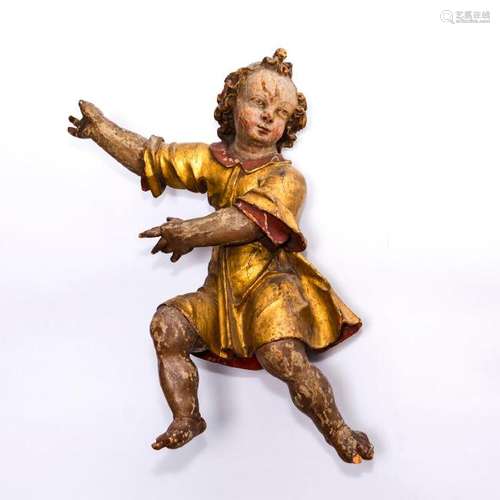 18TH CENTURY POLYCHROME BAROQUE WOODEN ANGEL