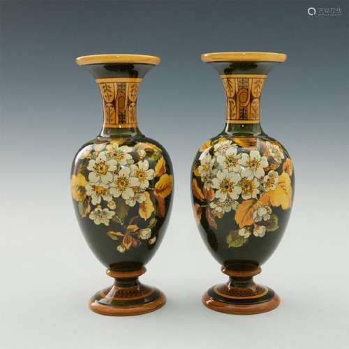 PAIR OF DOULTON LAMBETH ARTS AND CRAFTS FAIENCE VASES