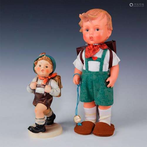 HUMMEL FIGURINE AND PETERLE DOLL, SCHOOL BOY