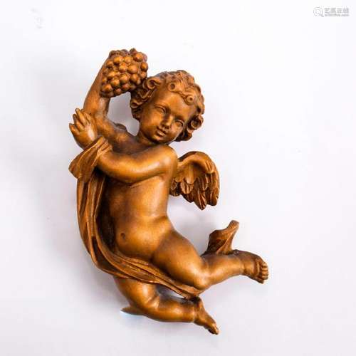 ART NOUVEAU WOODEN CHERUB ANGEL WITH GRAPES