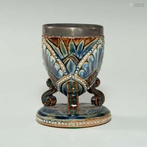 DOULTON LAMBETH ART NOUVEAU GLAZED OPEN SALT SILVER RIM