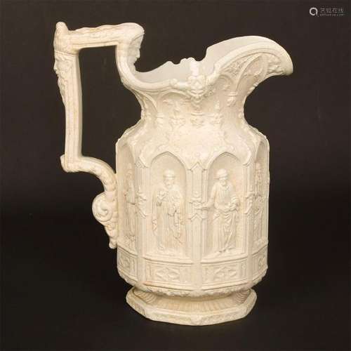 STAFFORDSHIRE SALTGLAZE NEO GOTHIC REVIVAL APOSTLE JUG