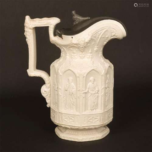 STAFFORDSHIRE SALTGLAZE NEO GOTHIC REVIVAL APOSTLE JUG