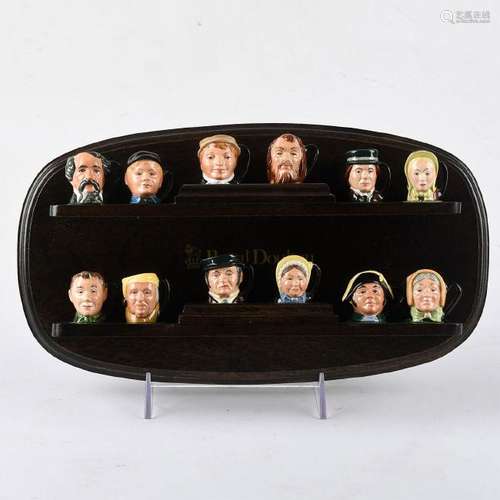 12 ROYAL DOULTON TINY CHARACTER JUGS AND DISPLAY STAND