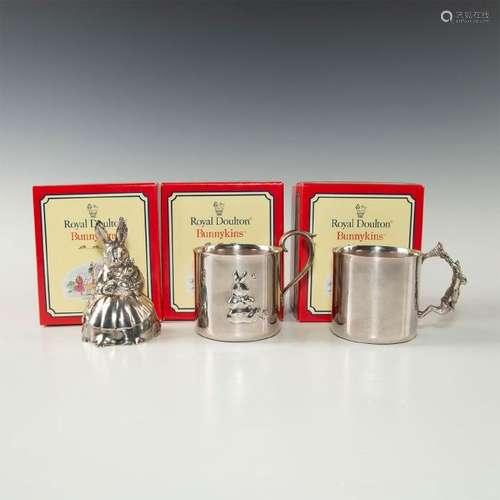 ROYAL DOULTON BUNNYKINS SILVERPLATE MUSIC BOX & CUPS