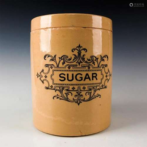 ANTIQUE STONEWARE SUGAR CONTAINER WITH LID