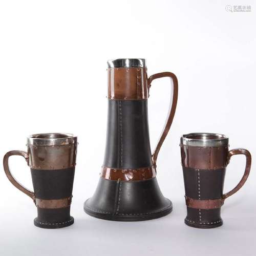 DOULTON LAMBETH SILICON LEATHER WARE PITCHER, 2 CUPS