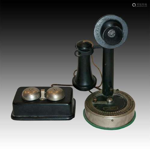 S.H. COUCH AUTOMATIC CANDLESTICK PHONE AND RINGER