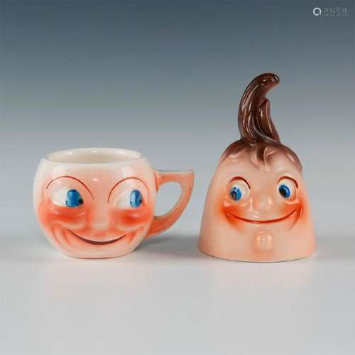 GROUP 2 CZECH PORCELAIN HAPPY FACE MAN SMALL MUG & BELL