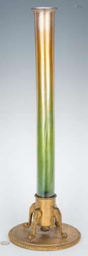 Large Tiffany Favrile Art Glass Vase w/ Bronze Stand