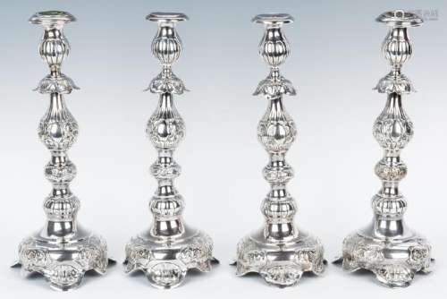 4 Russian Baroque Style Silver Candlesticks