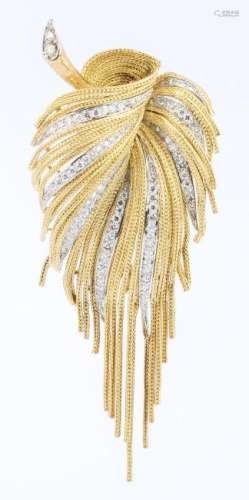 French 18K Diamond Fern Brooch