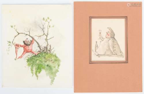 2 Werner Wildner Watercolors, Gourmand and Gnome plus