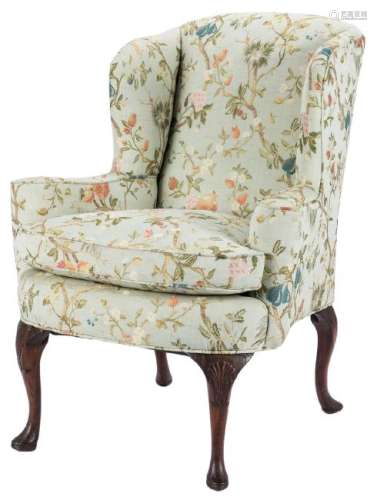 English Queen Anne Style Carved Wingback Chair