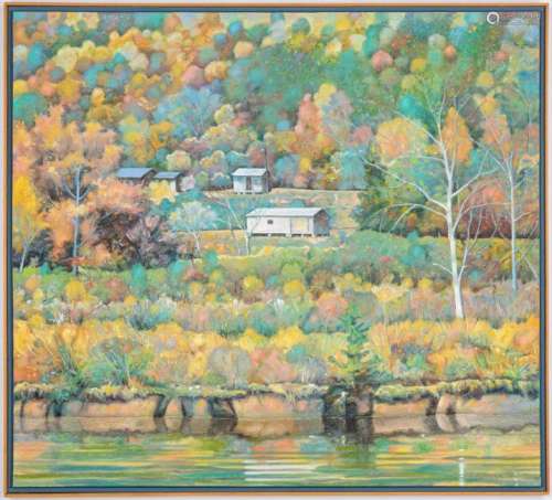 Edward Kellogg Oil Painting, River Houses