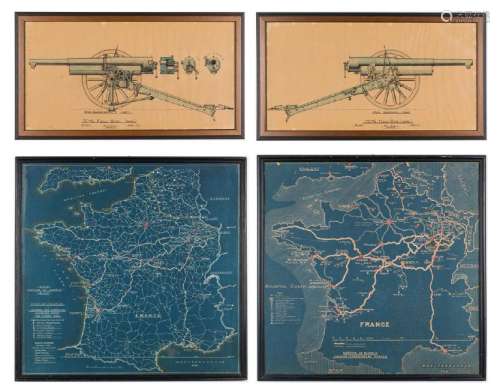 2 WWI Maps & 2 Field Gun Schematics