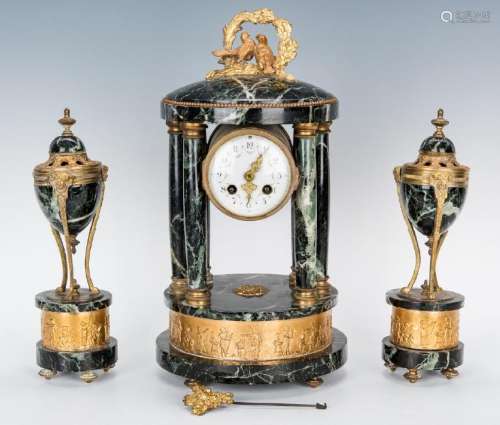 3-piece French Marble Clock Garniture Set