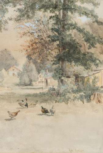 Robert Koehler Watercolor, Farm Yard
